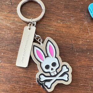 Psycho Bunny Pink and White Skull Bunny Keychain